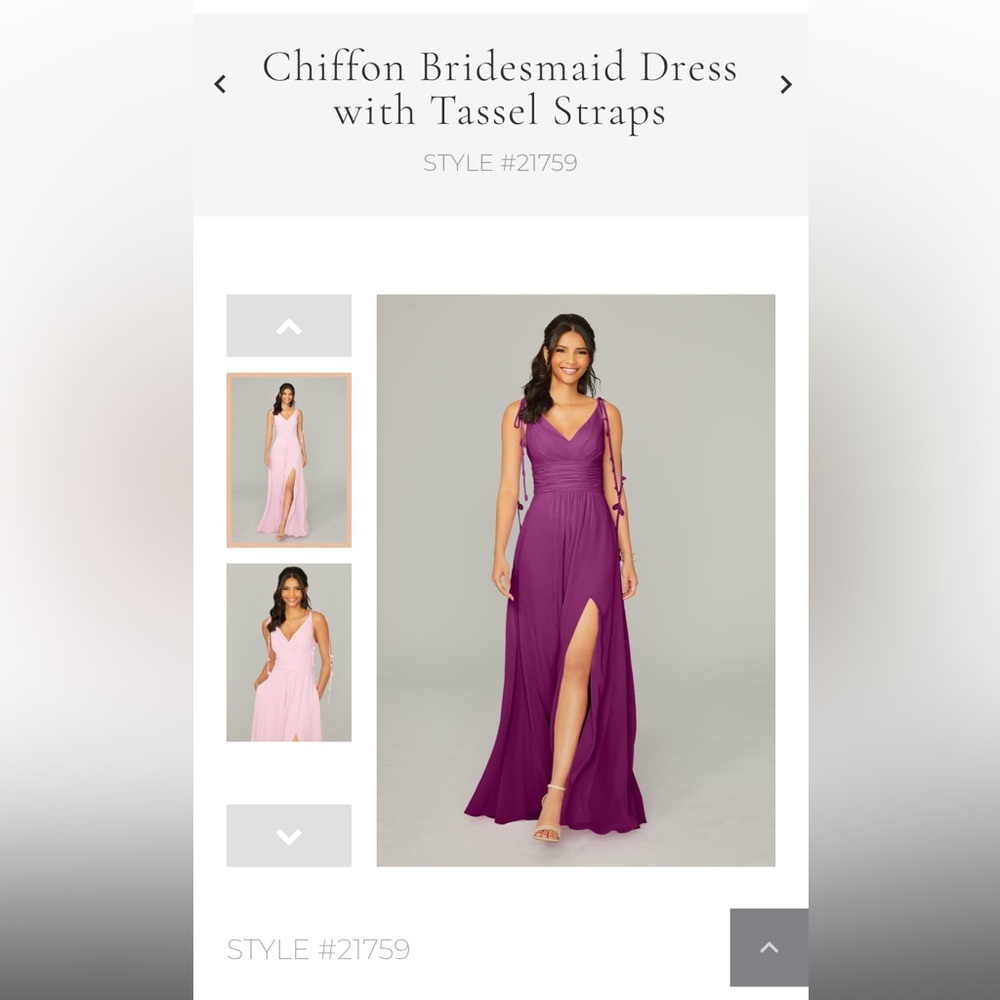 Stunning chiffon floor length gown with tassel straps. Versatile style